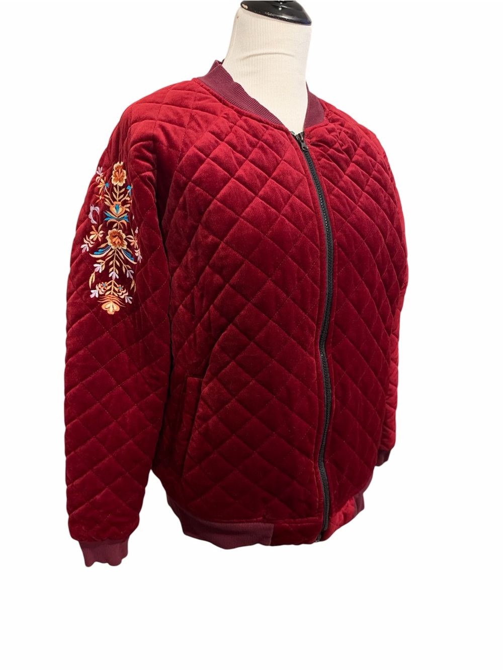 Embroidered Quilted Velvet Bomber Jacket - Greater Good